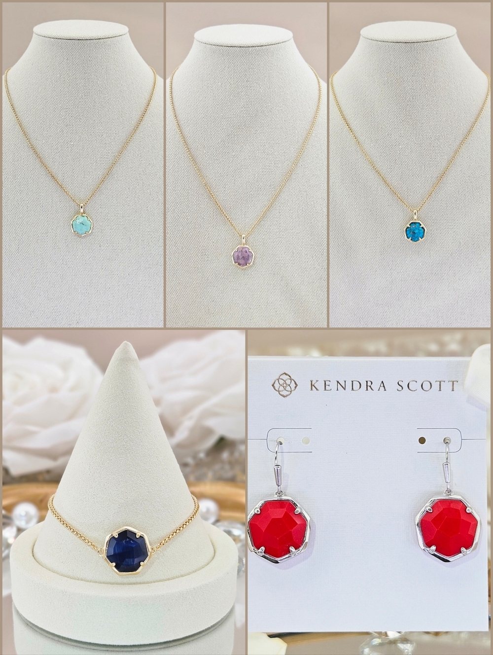 BUNDLE Kendra Scott Cynthia 3 Gold Necklaces 1 Bracelet & 1 Pair Silver Earrings